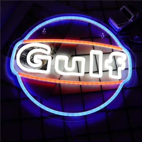 Gulf Neon LED Light Sign Garage Shop Decor Bar Man Cave Wall Oil Lube Mechanix - Picture 3 of 7